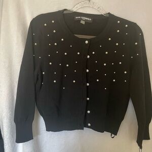 Karl Lagerfeld Black Pearl-Accent Crewneck Cardigan